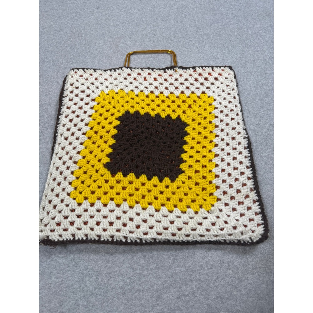 Vintage Festival USA Granny Square Crochet Tote Bag Retro 16x16 Sunflower Spain